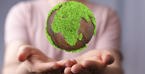 Wall Mural - Ecology concept of green Earth globe made of leaves