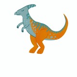 Fototapeta Dinusie - Cute dinosaur in cartoon style on an isolated white background. Funny dinosaur for print on t-shirt, home decor, poster