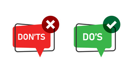 Do and Don't icon in flat style. Yes, no vector illustration on white isolated background. Positive, negative sign business concept.