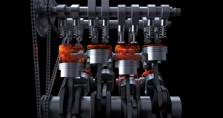 Fototapete - Working Powerful V8 Engine. Internal Combustion Engine. Alpha Luma Channel. Machines And Industry Related 4K 3D Animation.