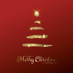 Wall Mural - minimalist modern christmas card with tree