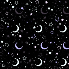 Wall Mural - seamless gradient sky with stars and crescents