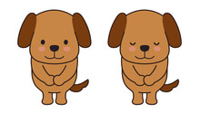 Set Of Dog Bowing To Someone. Vector Illustration Isolated On A White Background.