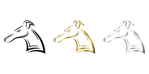 Wall Mural - Black gold and silver line art of Greyhound dog head. Good use for symbol, mascot, icon, avatar, tattoo, T Shirt design, logo or any design.