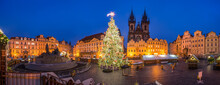 Panoramic View Of The Christmas Market At The Old Town Square In Prague, Czech Republic
