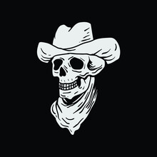Skull Cowboy Black And White Illustration Print On Tshirts Jacket And Souvenirs Premium