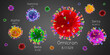 SARS-CoV-2, Covid-19 virus variants: alpha, beta, gamma, delta, omicron - 3D illustration