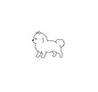 Vector isolated cute cartoon standing spitz side view puppy dog line drawing.