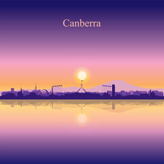 Wall Mural - Canberra city silhouette on sunset background