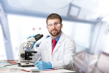  Serious concentrated young medical scientist, pharma chemist, biotech company employee, lab assistant