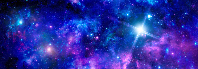 Wall Mural - deep space purple nebula with bright stars