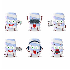 Poster - Blue marshmallow twist cartoon character are playing games with various cute emoticons