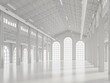 © onzon - Empty white waerhouse interior with arch shape window 3d render