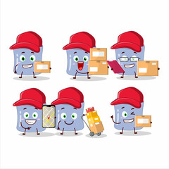 Poster - Cartoon character design of blueberry marshmallow working as a courier