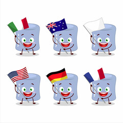 Wall Mural - Blueberry marshmallow cartoon character bring the flags of various countries