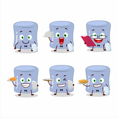 Sticker - happy blueberry marshmallow waiter cartoon character holding a plate