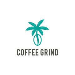 Wall Mural - Coffee bean logo illustration with green palm tree