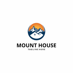 Wall Mural - Mountain real estate illustration with house shape logo design vector