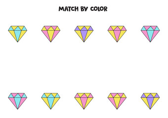 Canvas Print - Color matching game for preschool kids. Match cute diamonds by colors.