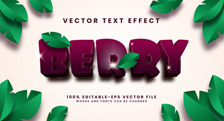 Wall Mural - Berry 3D text effect. Editable text style effect suitable for fruit product needs.