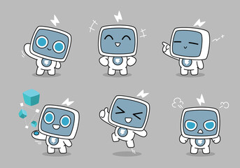 set of funny cartoon modren robots mascot	
