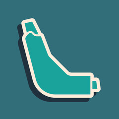 Sticker - Green Inhaler icon isolated on green background. Breather for cough relief, inhalation, allergic patient. Long shadow style. Vector Illustration