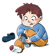 Illustration of boy putting on shoes