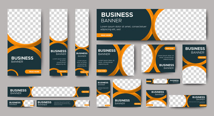 Wall Mural - business banner design web template set, horizontal header web banner. modern gradient black cover h