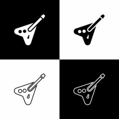 Poster - Set Electric bass guitar icon isolated on black and white background. Vector