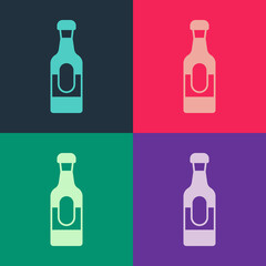 Sticker - Pop art Wine bottle icon isolated on color background. Vector