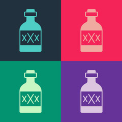 Poster - Pop art Tequila bottle icon isolated on color background. Mexican alcohol drink. Vector