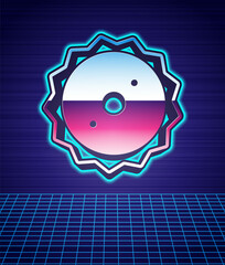 Poster - Retro style Circular saw blade icon isolated futuristic landscape background. Saw wheel. 80s fashion party. Vector