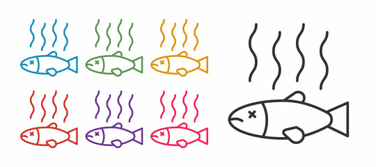 Sticker - Set line Dead fish icon isolated on white background. Rotten fish. Set icons colorful. Vector