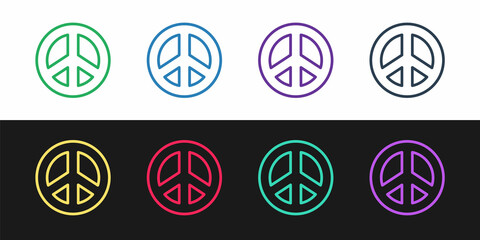 Wall Mural - Set line Peace icon isolated on black and white background. Hippie symbol of peace. Vector Illustration