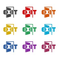 Wall Mural - Fire exit icon isolated on white background, color set