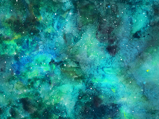 watercolor space texture, galaxy with glowing stars. night starry sky with white stardust.