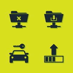 Sticker - Set FTP cancel operation, Loading, Car rental and folder download icon. Vector