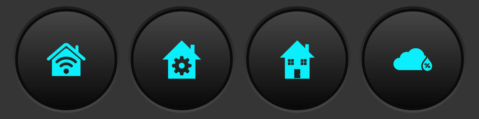 Sticker - Set Smart home with wi-fi, settings, House and Humidity icon. Vector