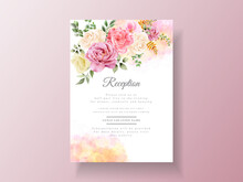 Beautiful Pink And Yellow Flowers Wedding Invitation Card