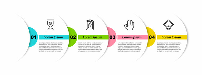 Sticker - Set line Award cup with baseball ball, Planning strategy, Baseball glove and field. Business infographic template. Vector