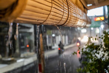 Bamboo Curtain At Heavy Raining Night