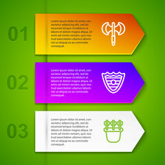 Sticker - Set line Medieval poleaxe, Shield and Quiver with arrows. Business infographic template. Vector