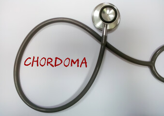 Poster - Chordoma word, medical term word with medical concepts in blackboard and medical equipment.