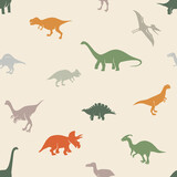 Fototapeta Dinusie - Seamless pattern with dinosaurs silhouettes.
