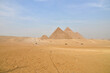 The pyramids at Giza in the desert.
