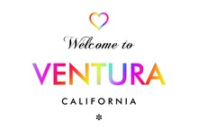 Welcome To Ventura California Card And Letter Design In Rainbow Color.