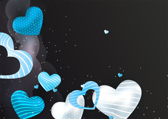 Blue banner poster background with valentines hearts. Valentines greeting banner. Horizontal holiday background, headers, posters, cards, website. Vector illustration