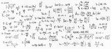 Mathematical Formulas Calculations Numbers Equations And Calculations Written By Hand In Black Marker On A White Board, School Banner Background Learning And Education Concept