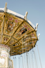 Chain Carousel In Amusement Parks Carnivals Or Funfair On Background Of Sky. Volgograd, Russia.