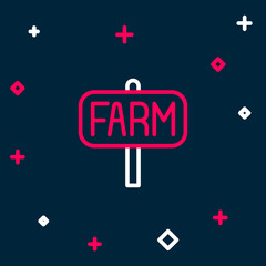 Line Location farm icon isolated on blue background. Colorful outline concept. Vector